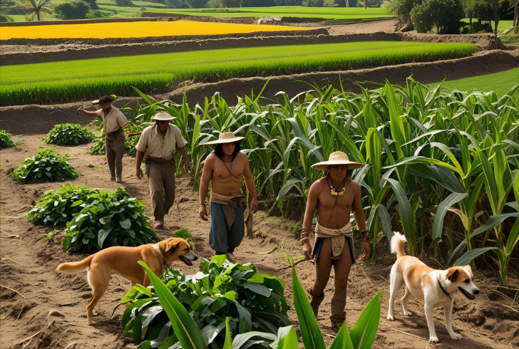Dogs helping early farmers in fields