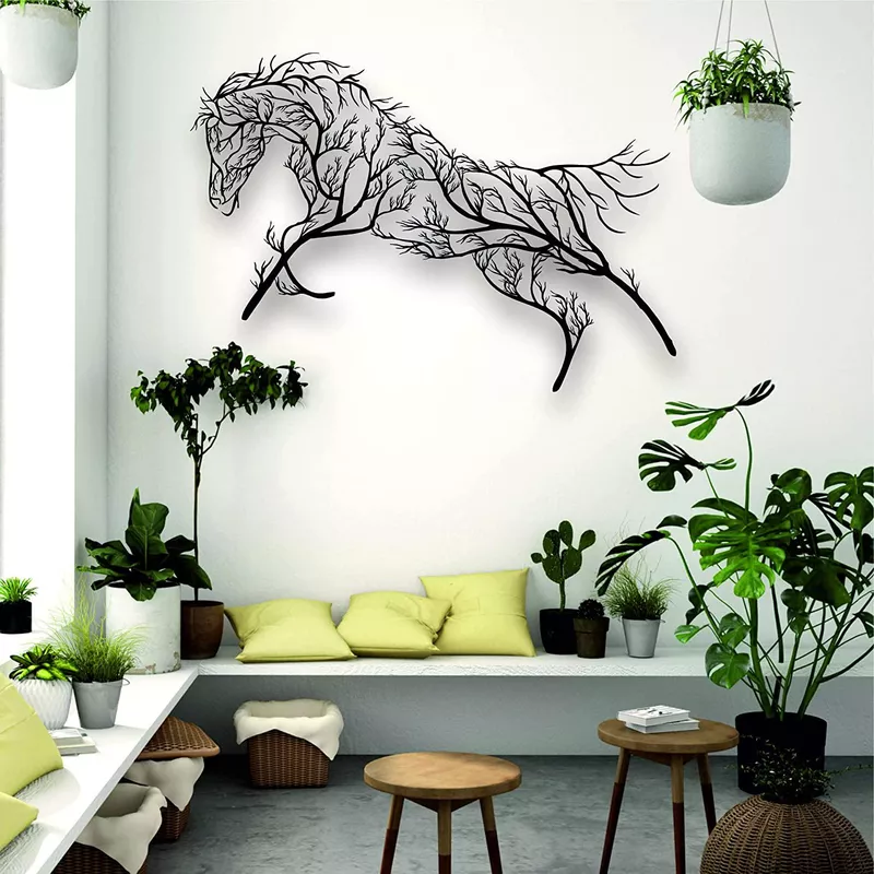 Metal Wall Art Geometric Horse and Tree Decor