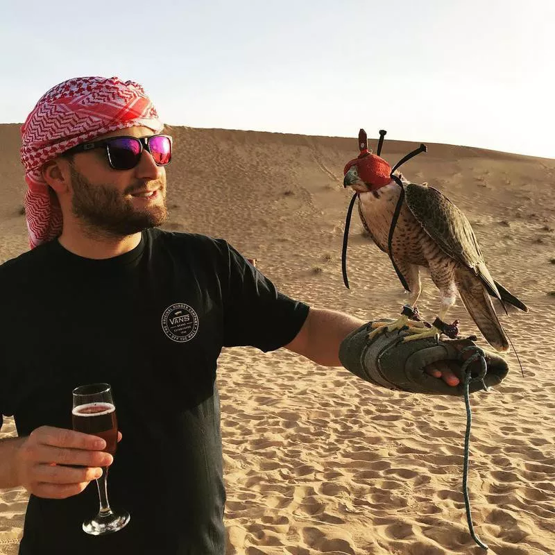 Man with a trained falcon