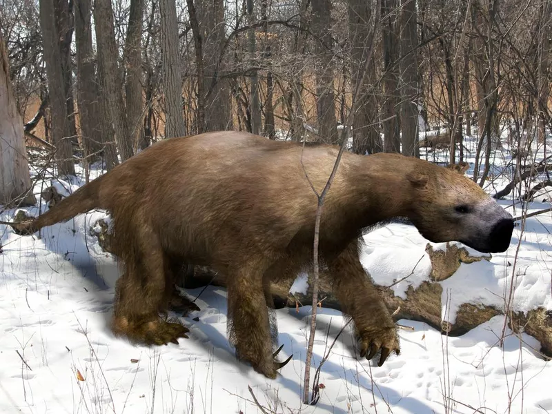 Giant Ground Sloth In Ice Age Forest