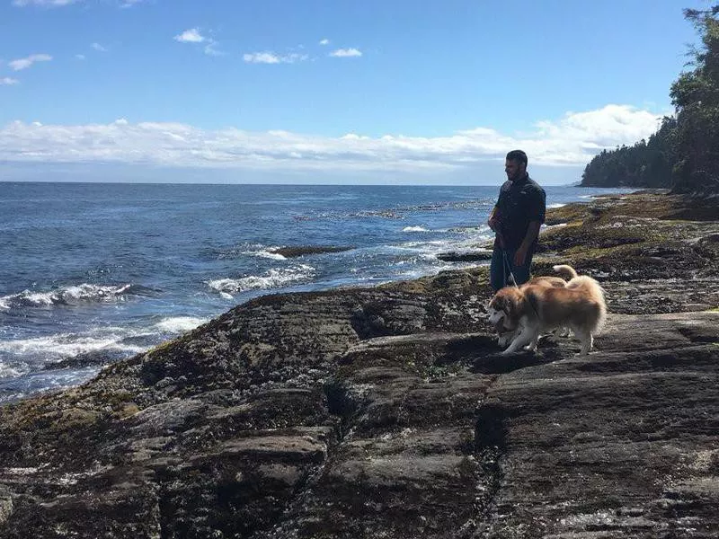 Man walking his dog on the beach