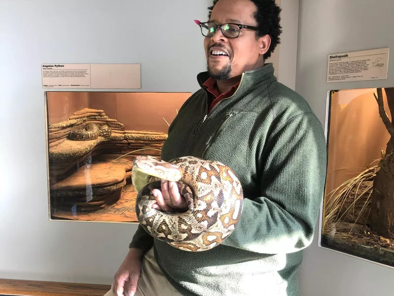 Zookeeper holding a snake