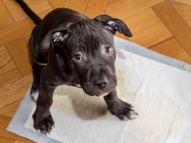 Little puppy on a puppy training pad