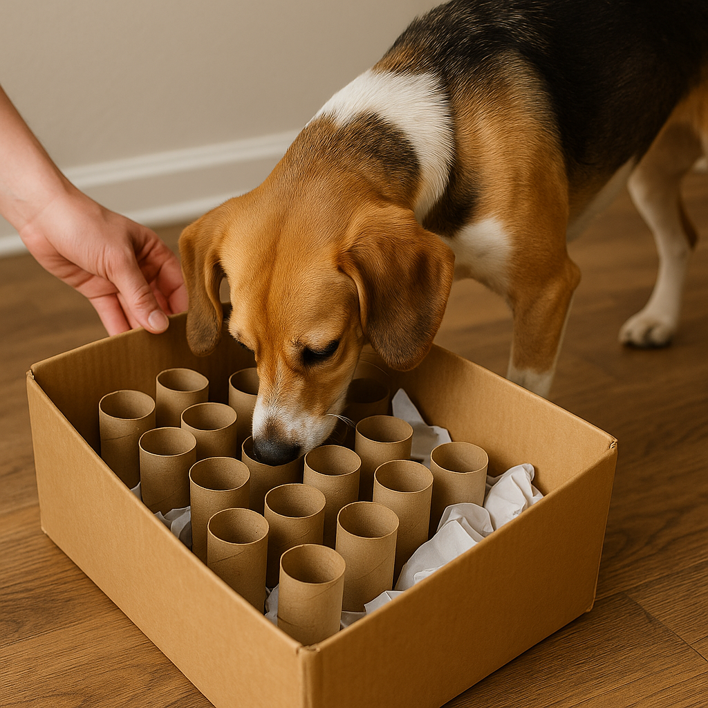 The cardboard box “find it” grid for scent work